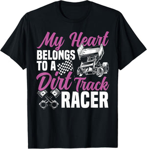 Dirt Track Racing Race Girlfriend Girl Sprint Car My Heart T-Shirt - T-Shirt | Black