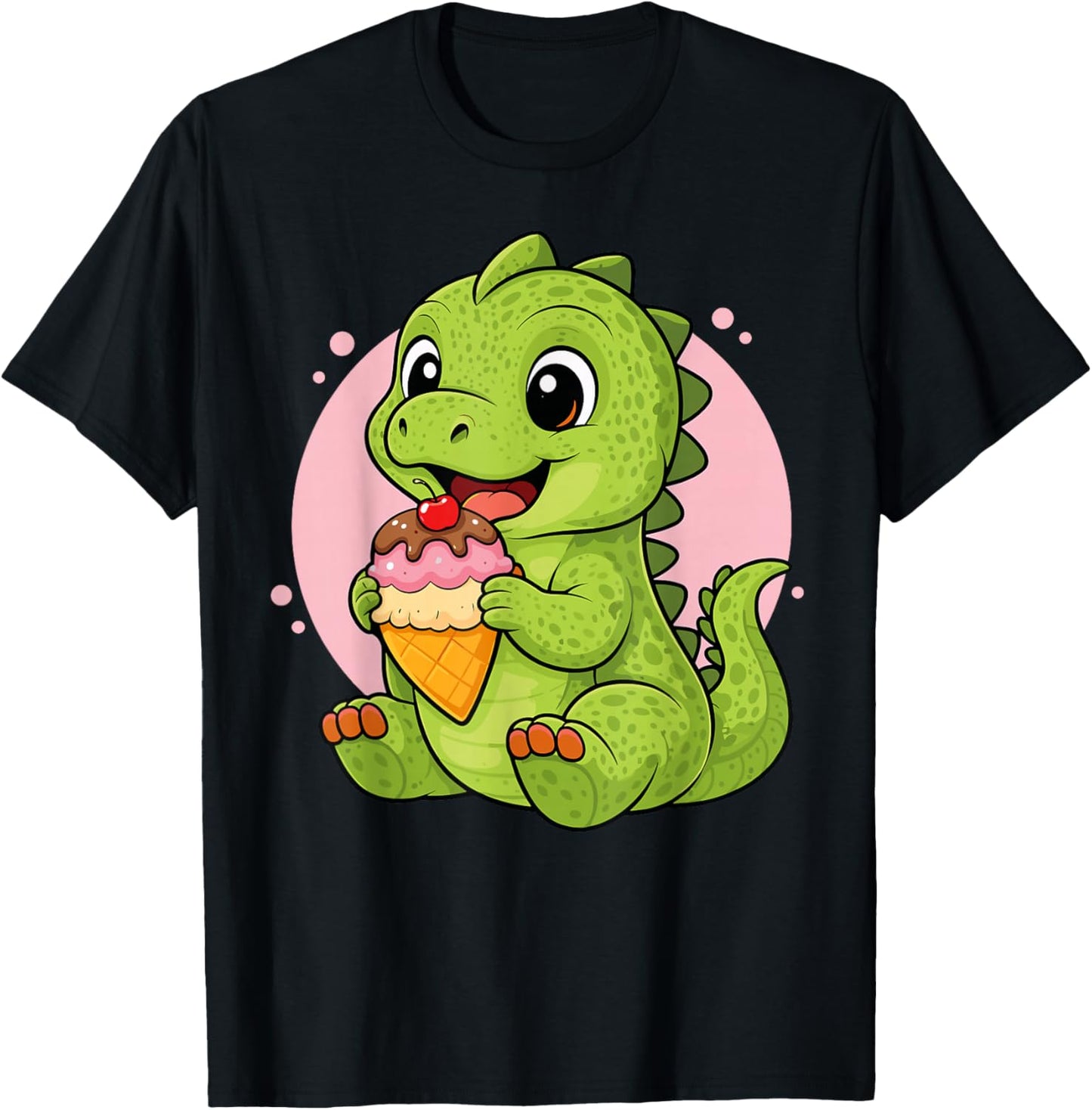 Dinosaur Eating Ice Cream Graphic Boys Girls Dinosaur Lover T-Shirt - T-Shirt | Black