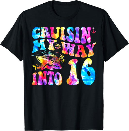 Cruisin My Way Into 16 Years Old 16th Birthday Cruise Trip T-Shirt - T-Shirt | Black