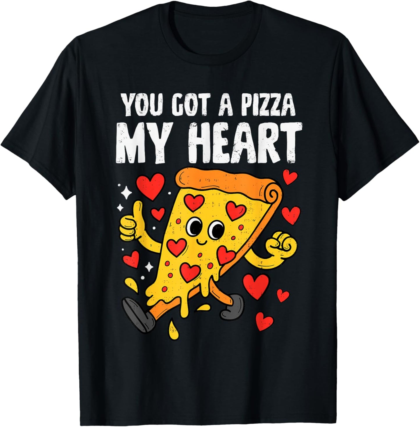 Pizza Heart Funny Valentines Day Men Women Girls Boys Kids T-Shirt - T-Shirt | Black