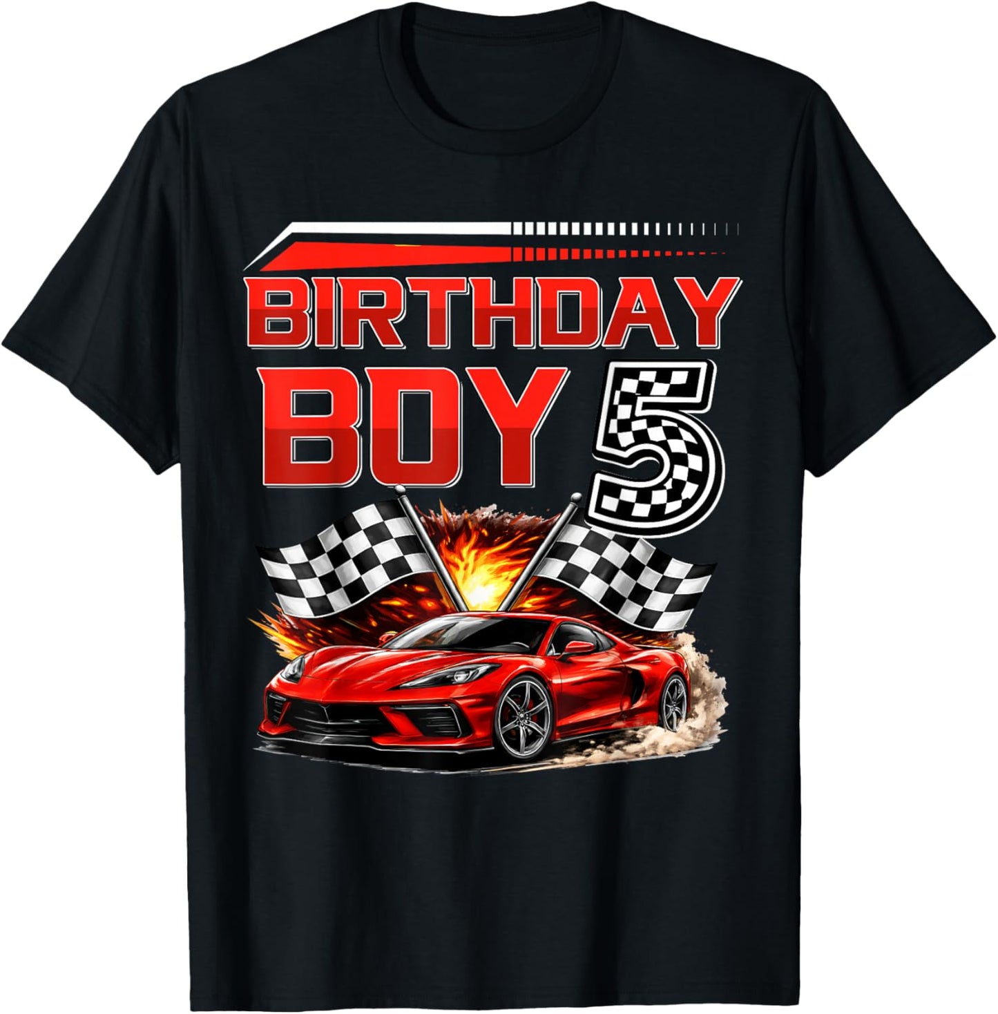 Birthday Boy 5 Years Race Car 5th Birthday Racing Car Kids T-Shirt - T-Shirt | Black