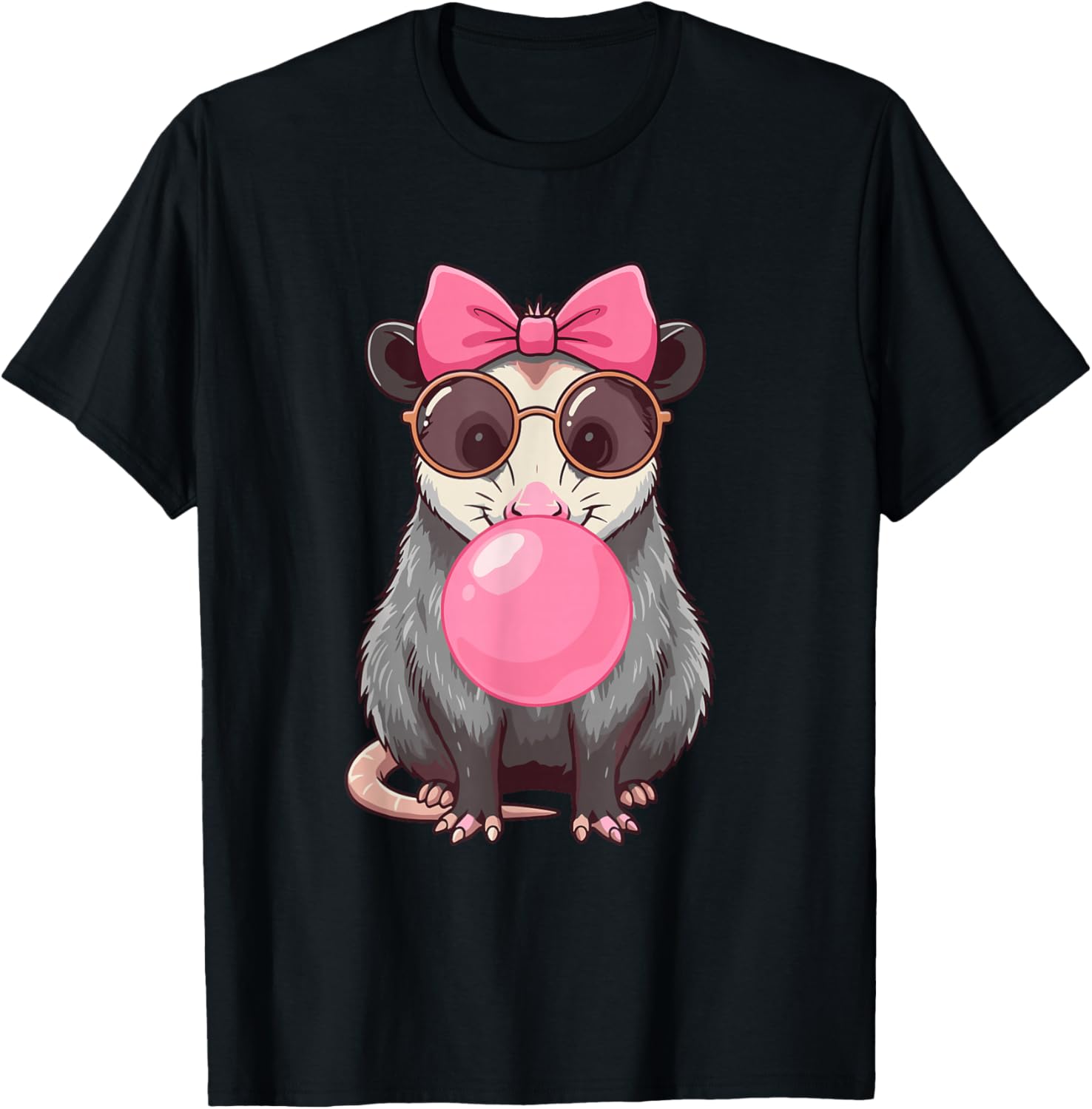 Cool Opossum Bubble Gum Women Girls Boys T-Shirt - T-Shirt | Black