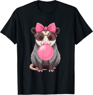 Cool Opossum Bubble Gum Women Girls Boys T-Shirt - T-Shirt | Black