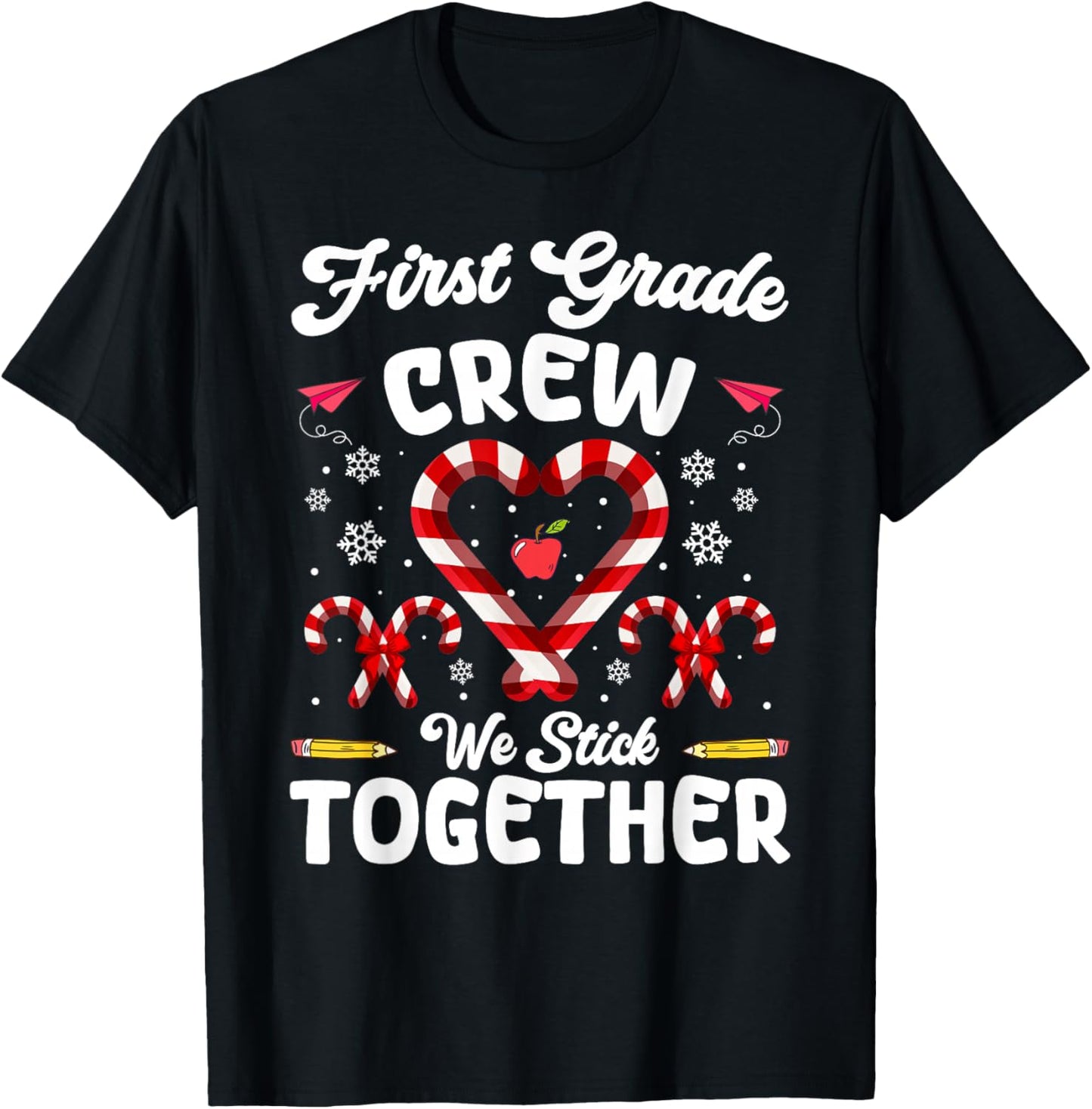 Christmas First Grade Teacher Holiday Family Matching Xmas T-Shirt - T-Shirt | Black