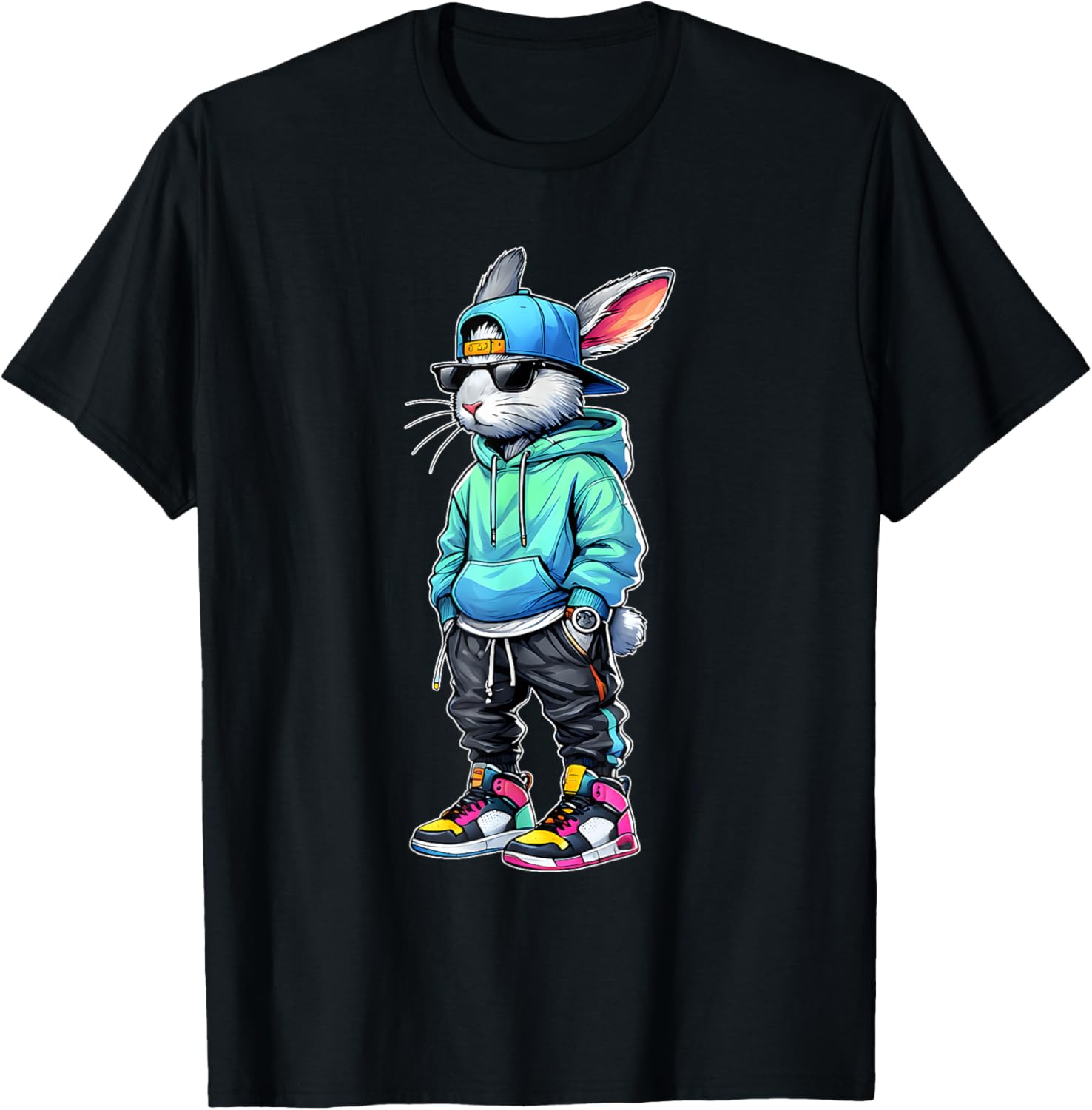 Bunny Face with Sunglasses Easter Day for Boys Men Kids T-Shirt - T-Shirt | Black
