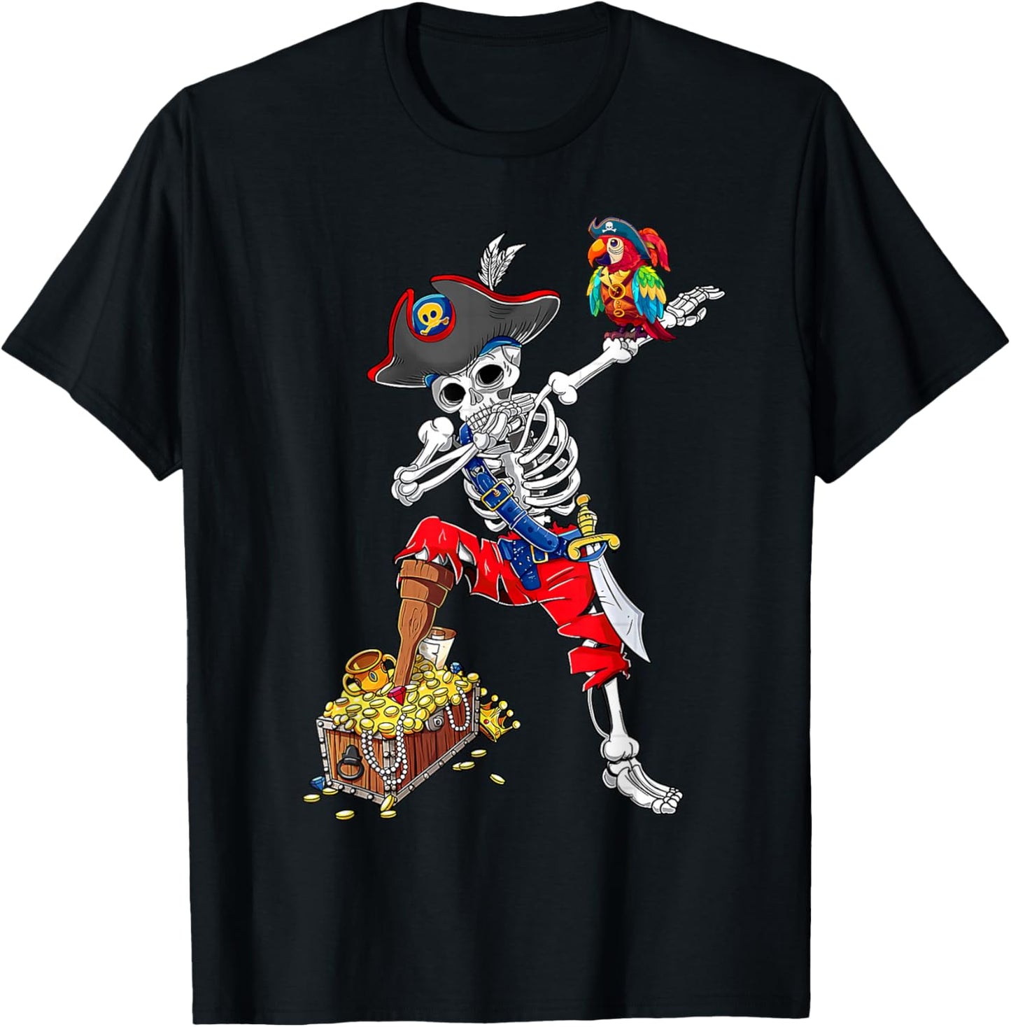 Dabbing Skeleton Pirate T Shirt Halloween Kids Jolly Roger T-Shirt - T-Shirt | Black