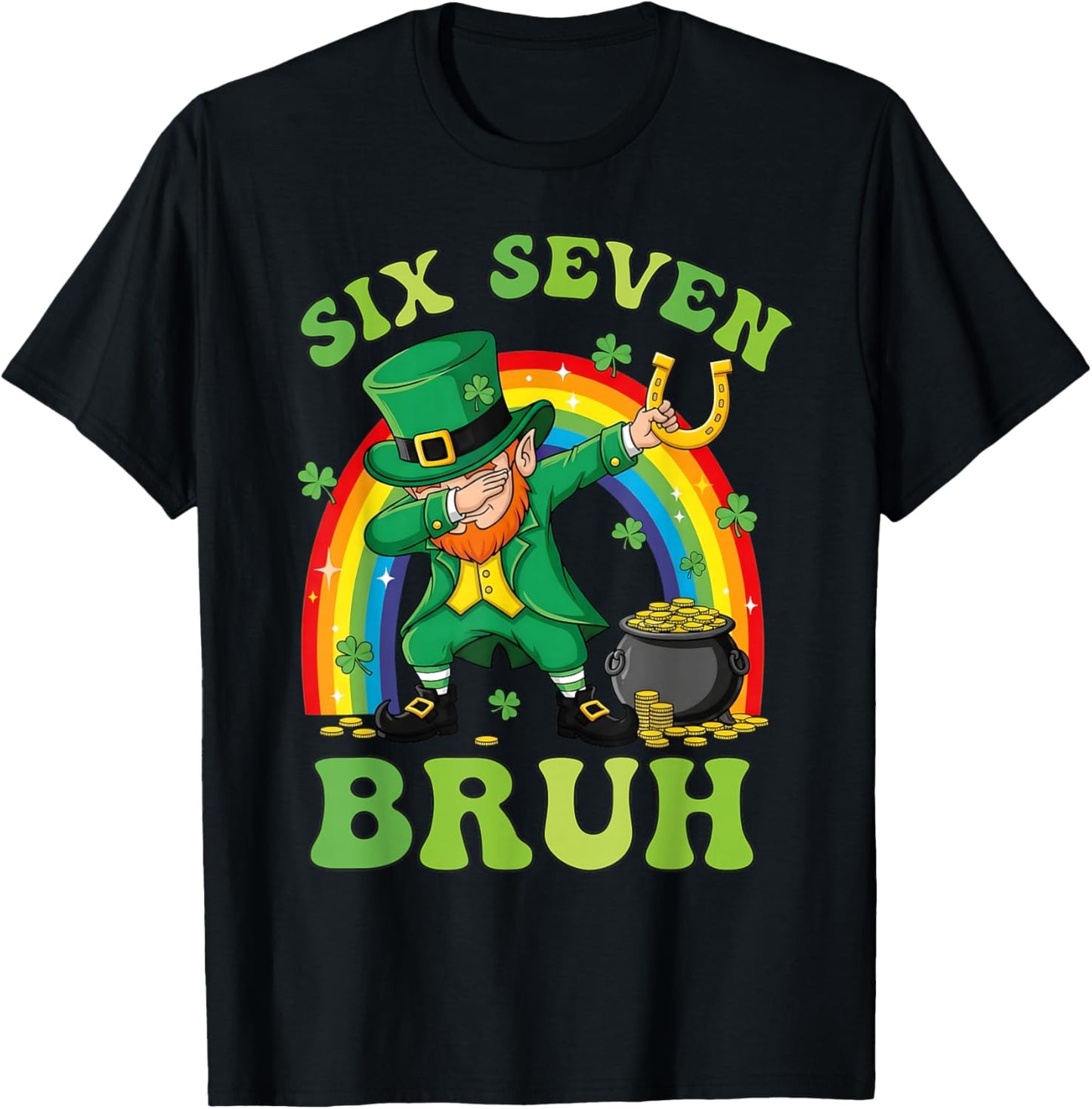 Funny Leprechaun Six Seven Bruh St Patricks Day Meme 67 Kids T-Shirt - T-Shirt | Black