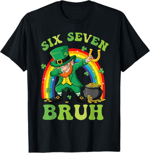Funny Leprechaun Six Seven Bruh St Patricks Day Meme 67 Kids T-Shirt - T-Shirt | Black