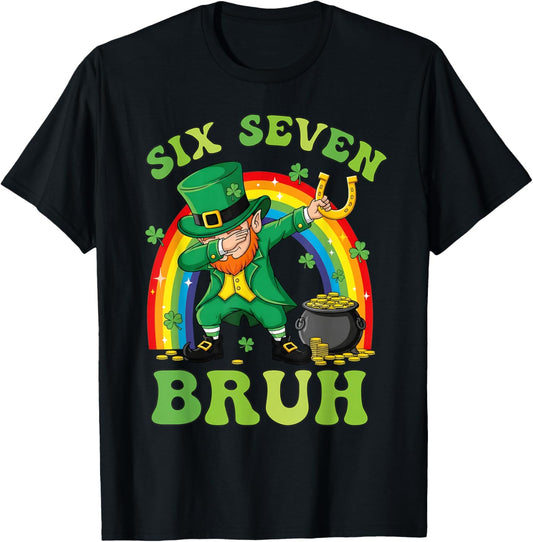 Funny Leprechaun Six Seven Bruh St Patricks Day Meme 67 Kids T-Shirt - T-Shirt | Black