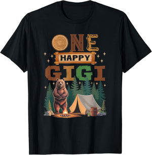 One Happy Gigi Camper 1St Birthday Camping Bear T-Shirt - T-Shirt | Black