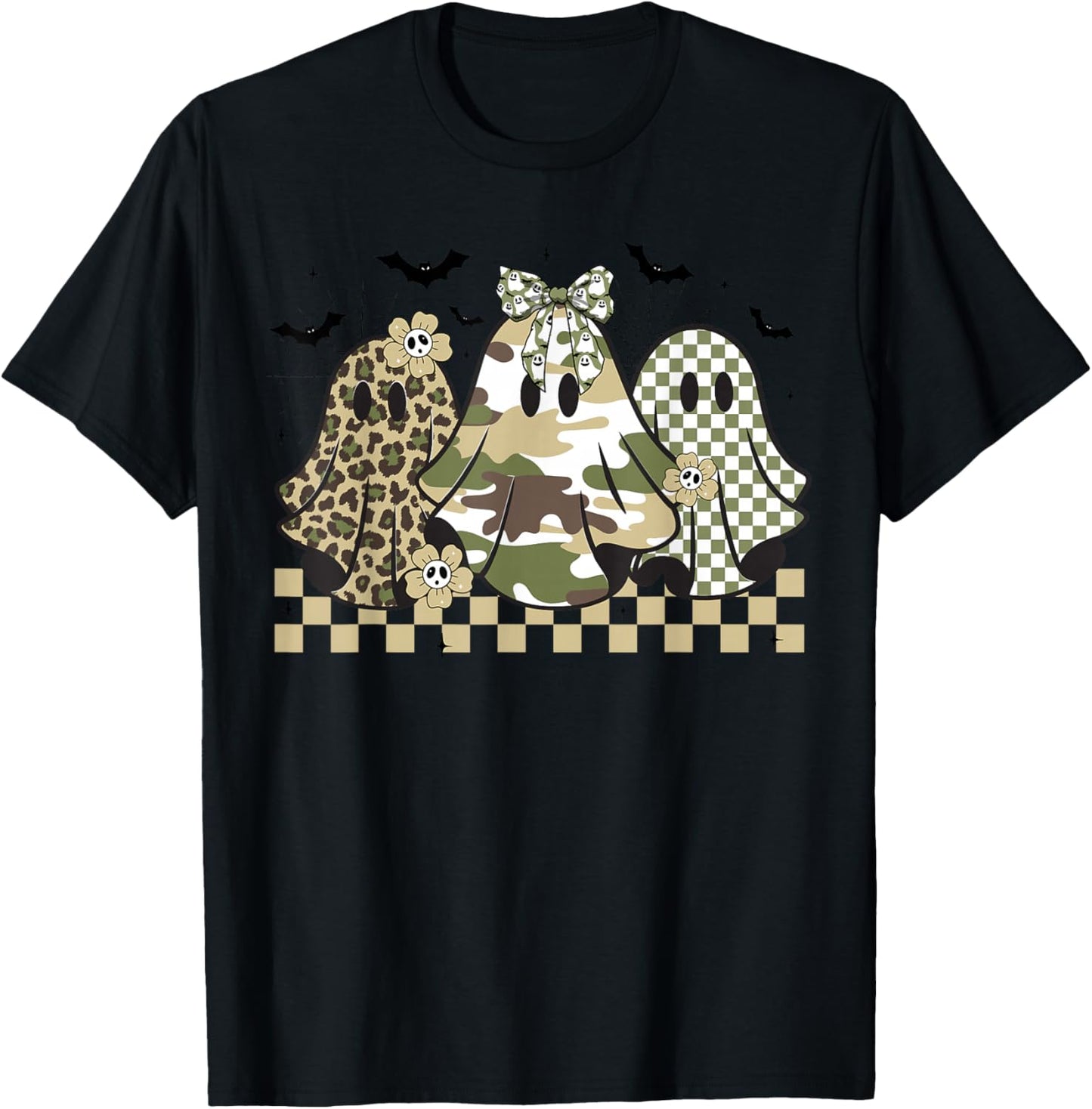Ghost Coquette Bow Camo & Leopard Print Halloween Women T-Shirt - T-Shirt | Black