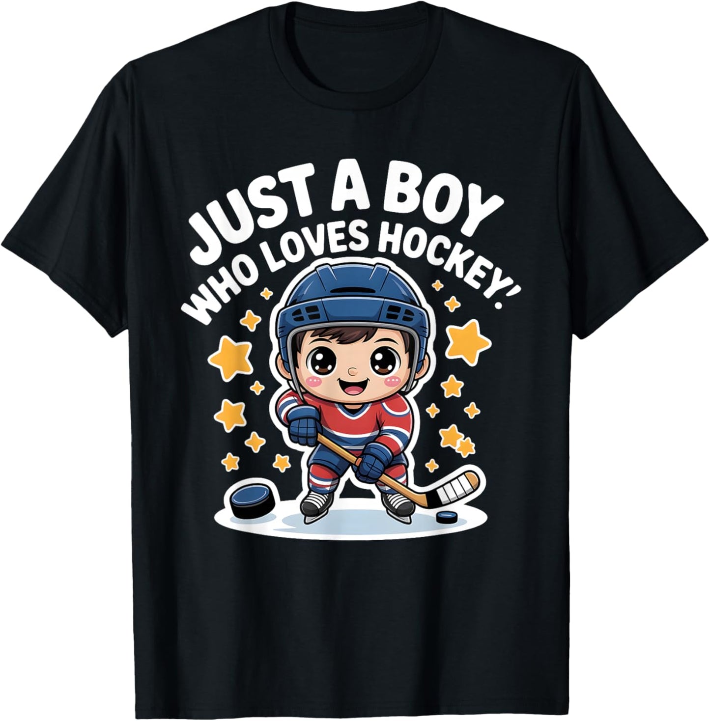 Just A Boy Who Loves Hockey Kids Cute Ice Hockey T-Shirt - T-Shirt | Black