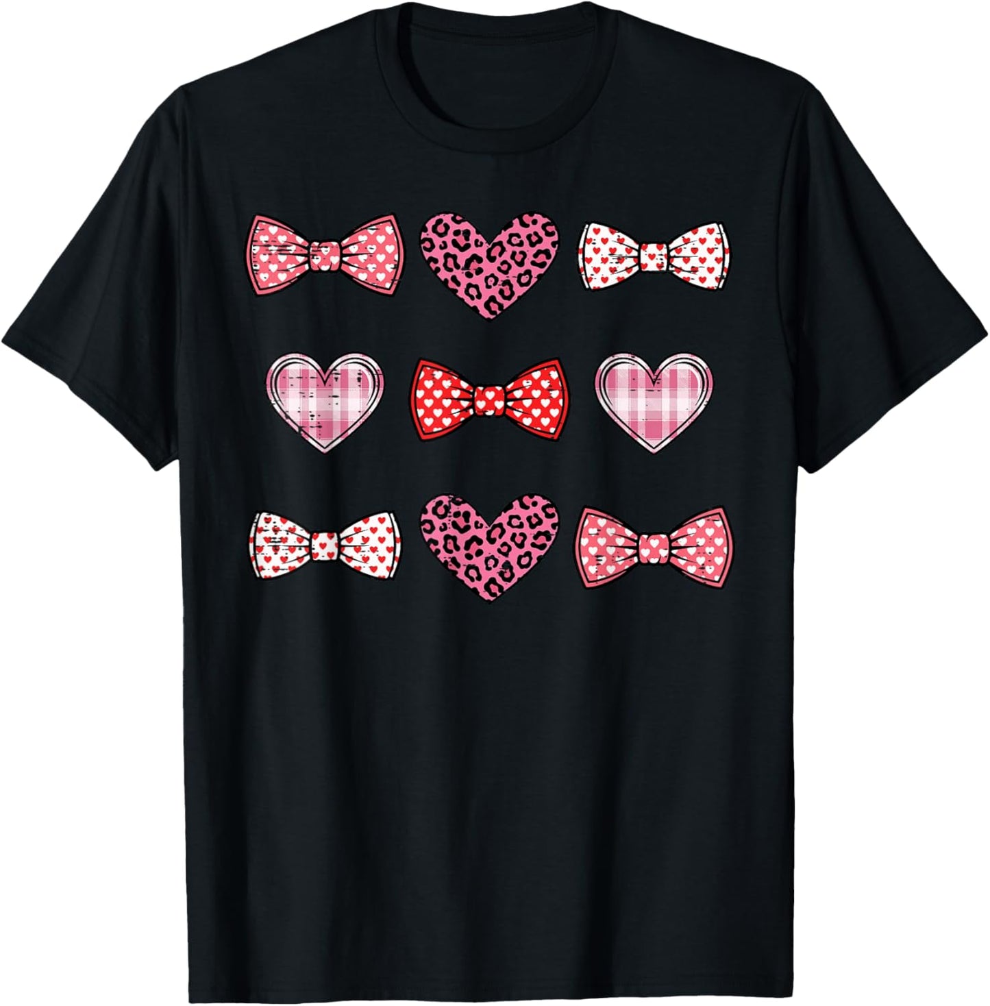 Valentines Day Coquette Bows Hearts Girls Boys Kids Women T-Shirt - T-Shirt | Black