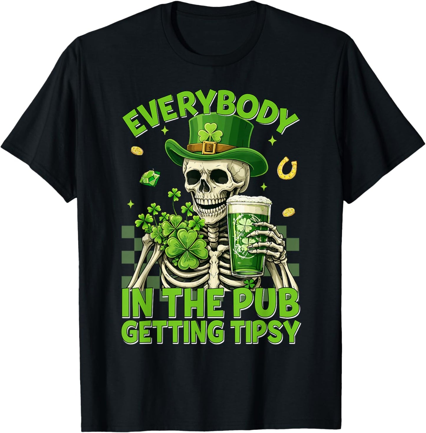 Everybody Irish Skeleton Funny St Patricks Day Men Women T-Shirt - T-Shirt | Black