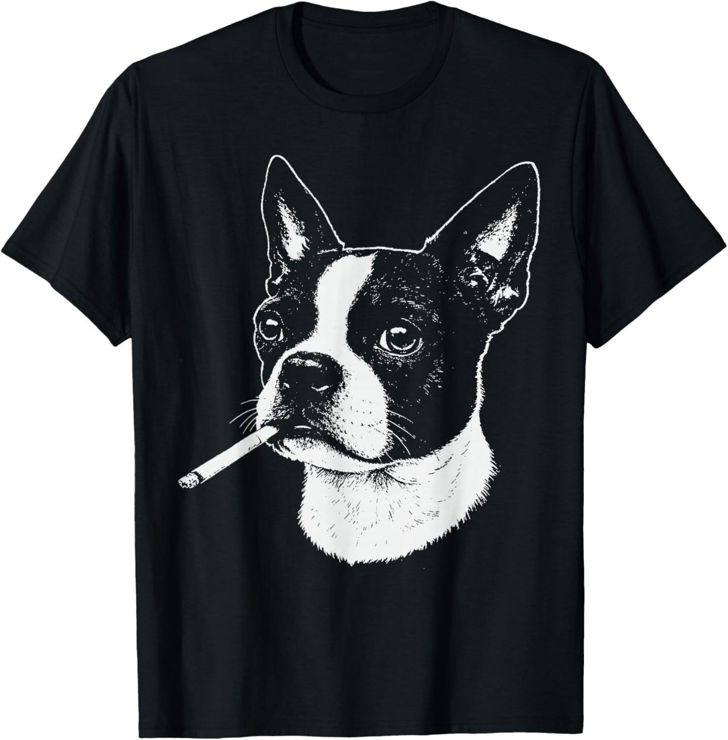 Boston Terrier Meme Funny Dog Smoking Cigarette T-Shirt - T-Shirt | Black