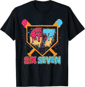 Six Seven Ice Cream Drip Cool Meme 67 Funny Number T-Shirt - T-Shirt | Black