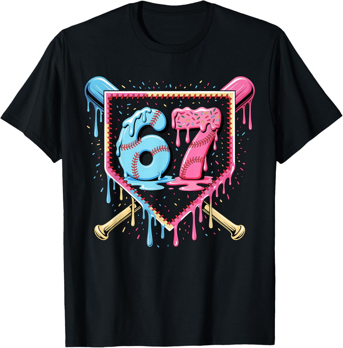 Baseball 67 Ice Cream Drip Funny Six Seven Meme Boy Girl Kid T-Shirt - T-Shirt | Black
