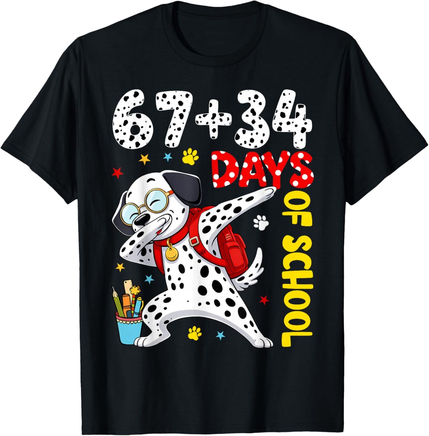 67 34 Days of School Dog Kids Boy Dabbing 100 Days of School T-Shirt - T-Shirt | Black