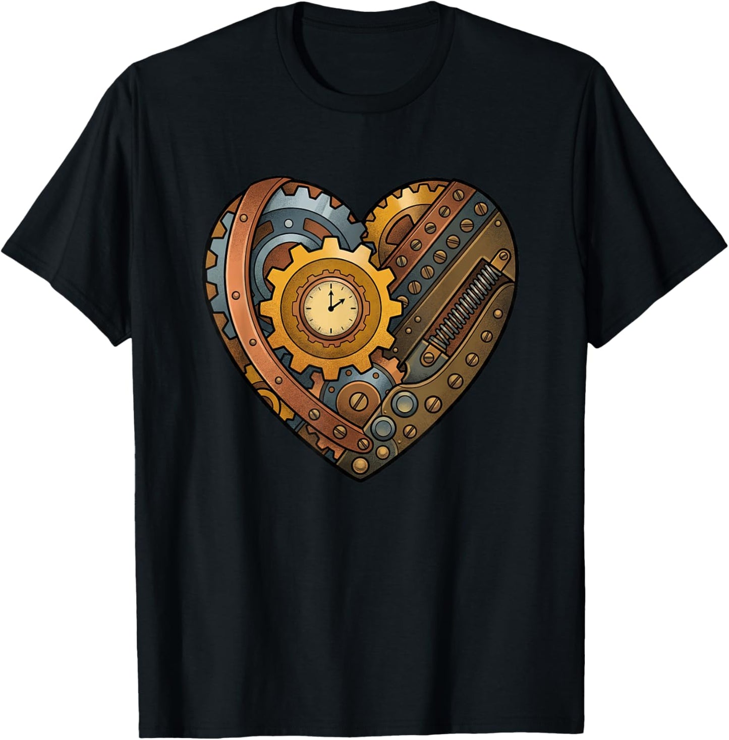 Steampunk Clockwork Heart with Cogs and Time Motif T-Shirt - T-Shirt | Black