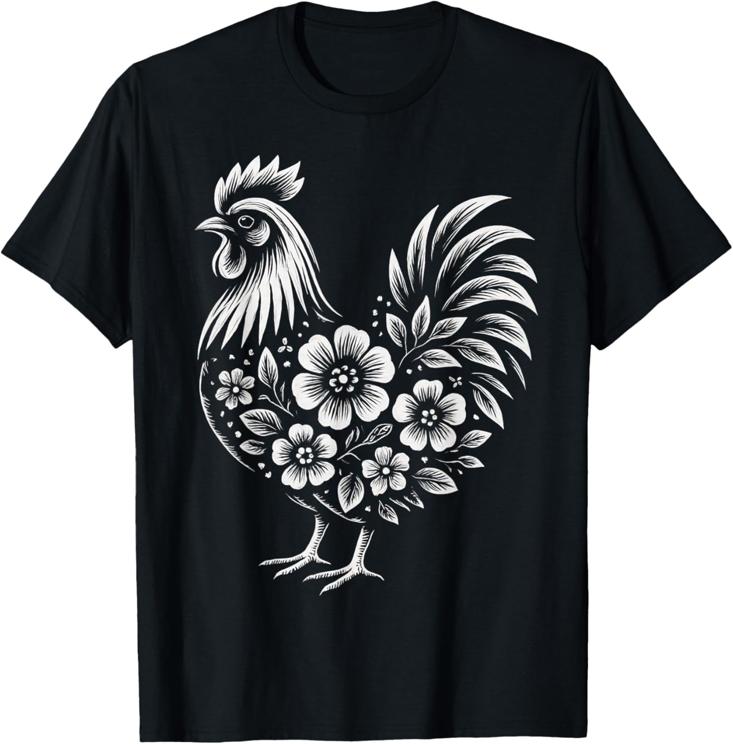 Chicken Floral Vintage Farm Girls Women Lover Cute Chicken T-Shirt - T-Shirt | Black