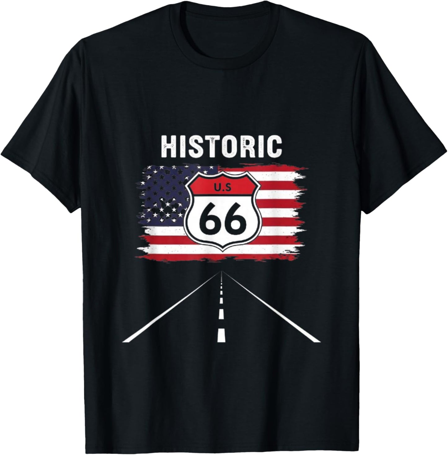 Historic U.S.A. 66 Highway Vintage America Road T-Shirt - T-Shirt | Black