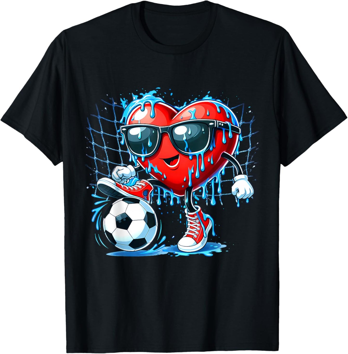 Valentines Day Heart Soccer Ice Cream Drip Men Boy Kids Teen T-Shirt - T-Shirt | Black