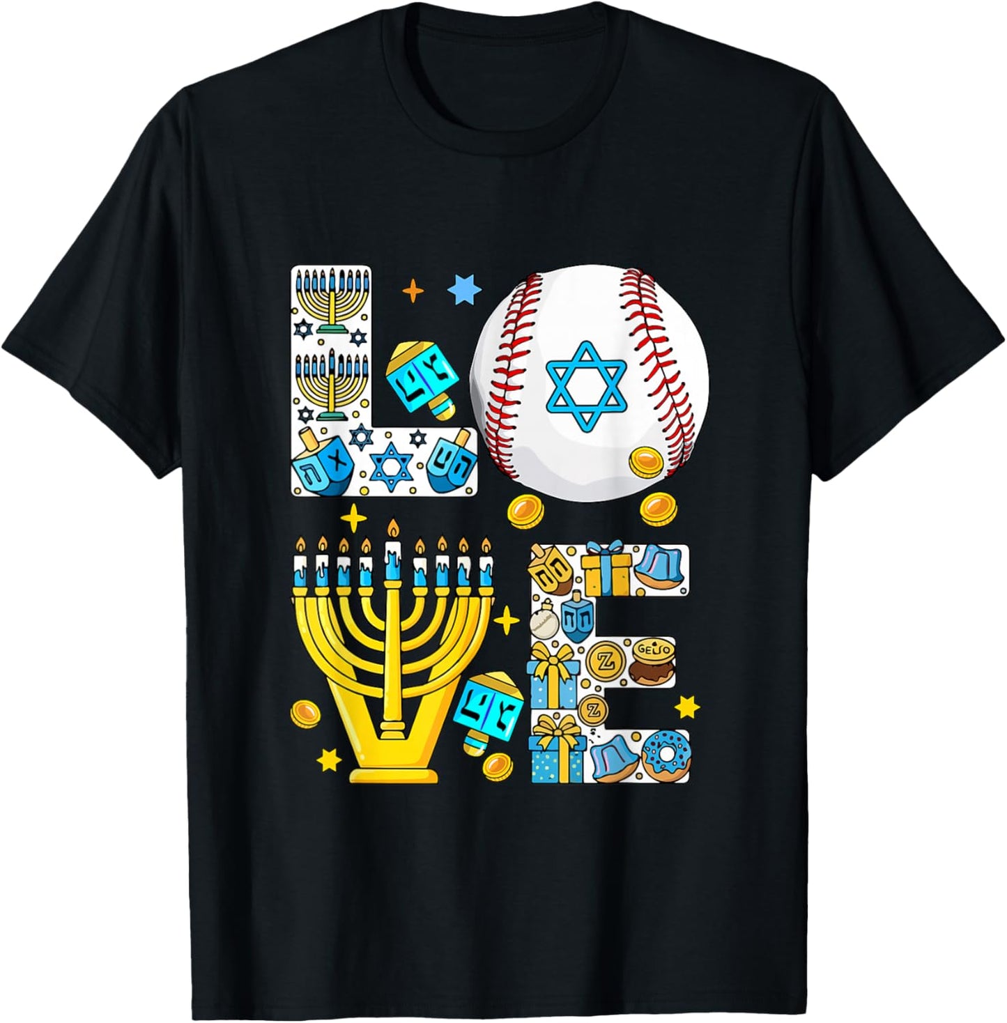 Love Hanukkah Menorah Costume Baseball Lover Player Team T-Shirt - T-Shirt | Black
