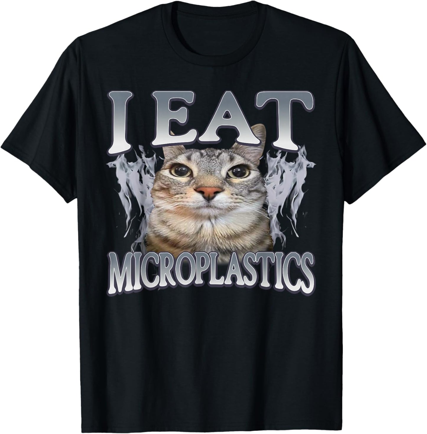 Funny Vintage Humor I Eat Microplastics Cat Meme Graphic T-Shirt - T-Shirt | Black