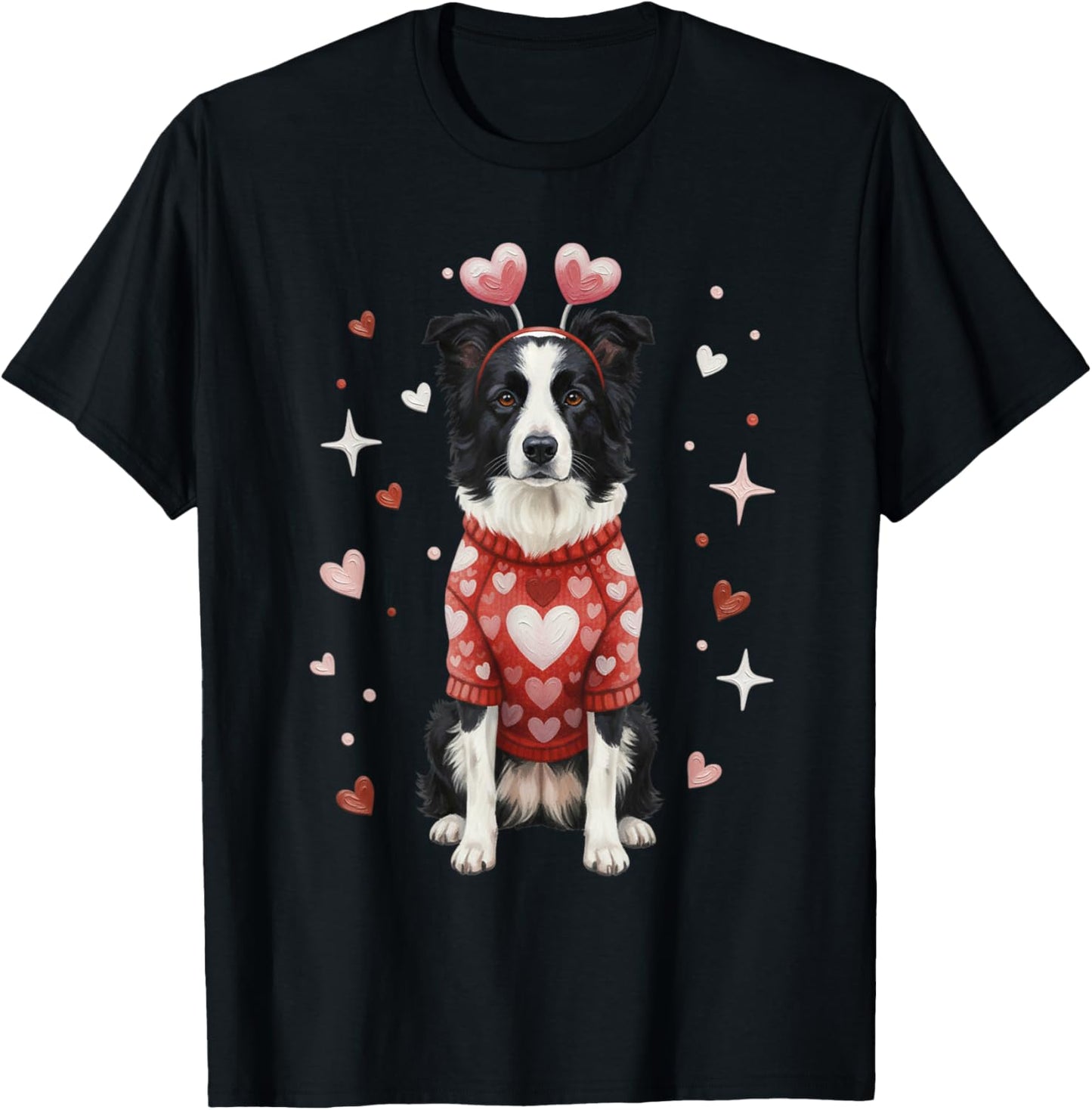 Cute Border Collie Valentine Heart Valentines Day T-Shirt - T-Shirt | Black