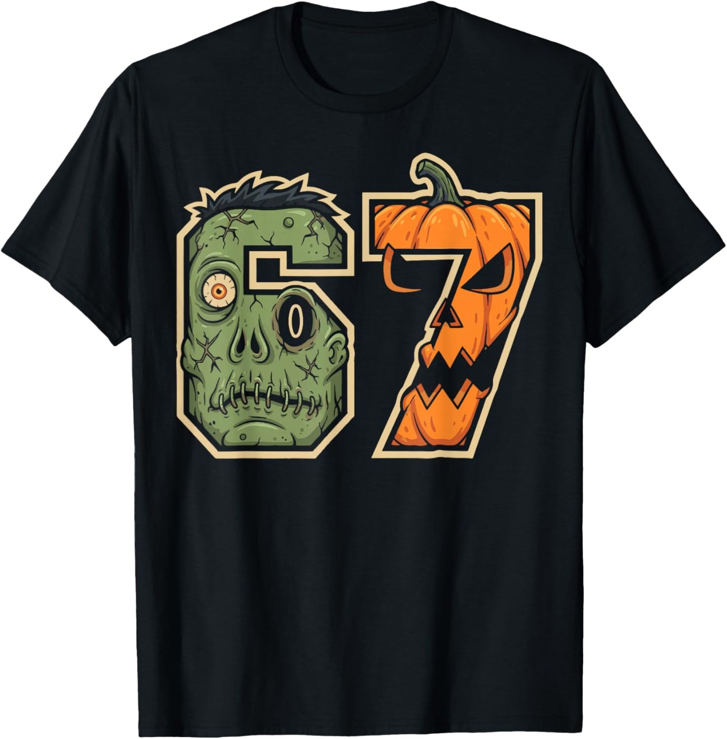 67 Zombie Pumpkin Six Seven Halloween Meme T-Shirt - T-Shirt | Black