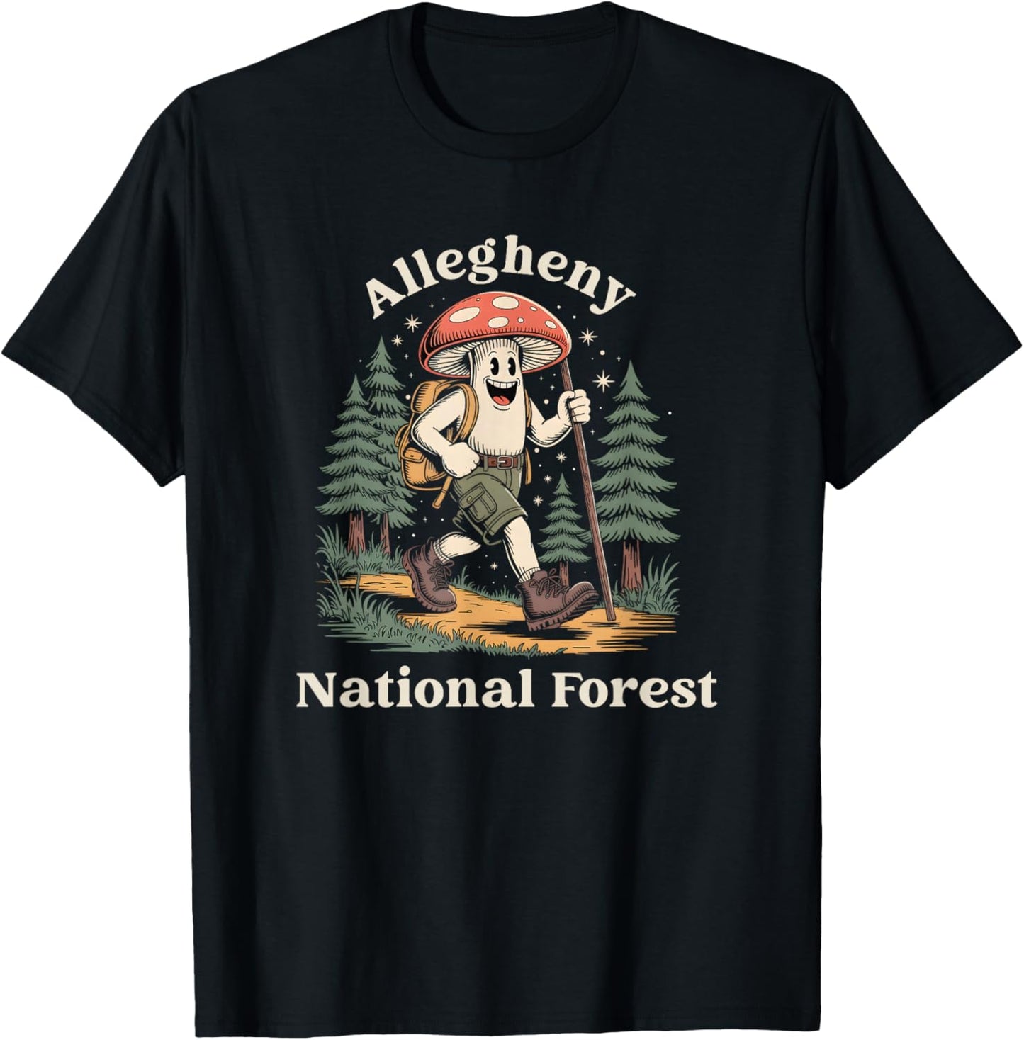 Allegheny National Forest Pennsylvania Hiking Mushroom T-Shirt - T-Shirt | Black