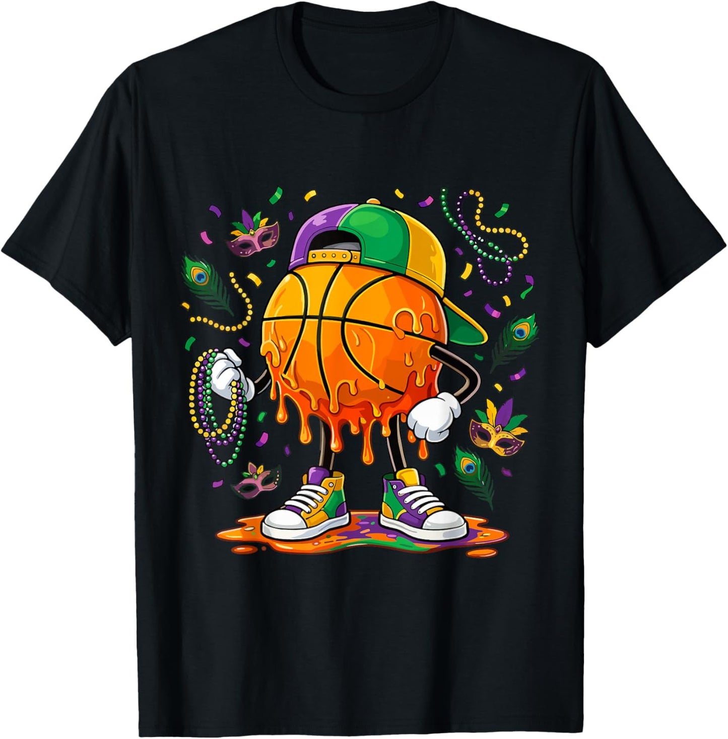 Basketball Mardi Gras Carnival Party Ice Cream Drip Boys T-Shirt - T-Shirt | Black