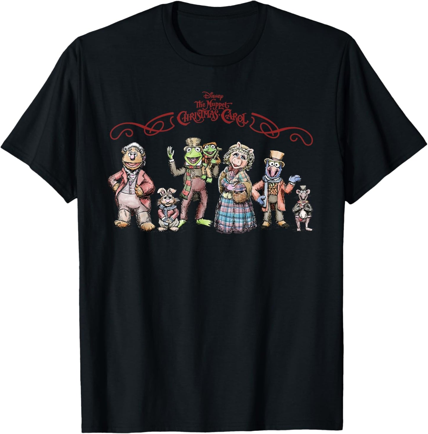 Disney The Muppet Christmas Carol Holiday Character Lineup T-Shirt - T-Shirt | Black