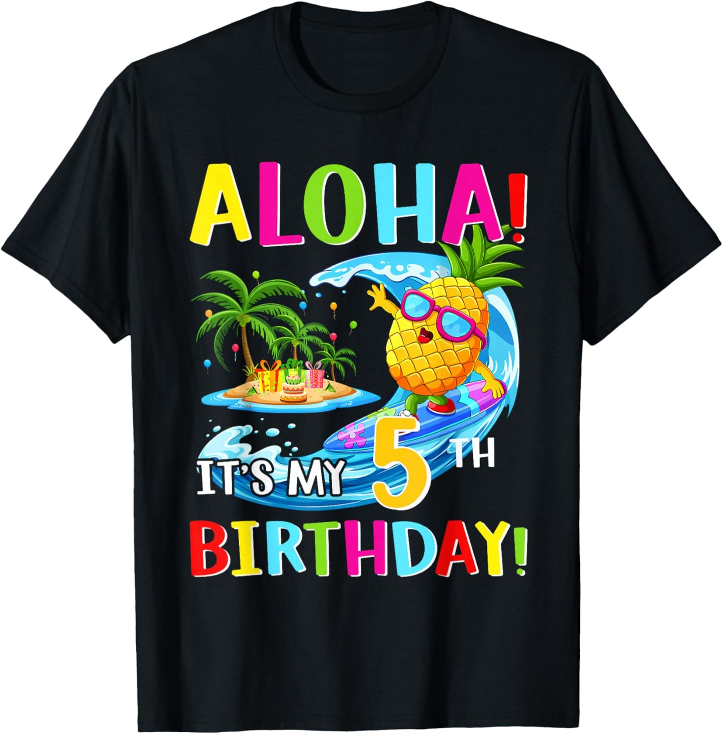 Hawaii Aloha It's My 5th Birthday Tropical Trip Kids Gift T-Shirt - T-Shirt | Black