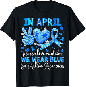 in April We Wear Blue Autism Awareness Men Women Kids Autism T-Shirt - T-Shirt | Black