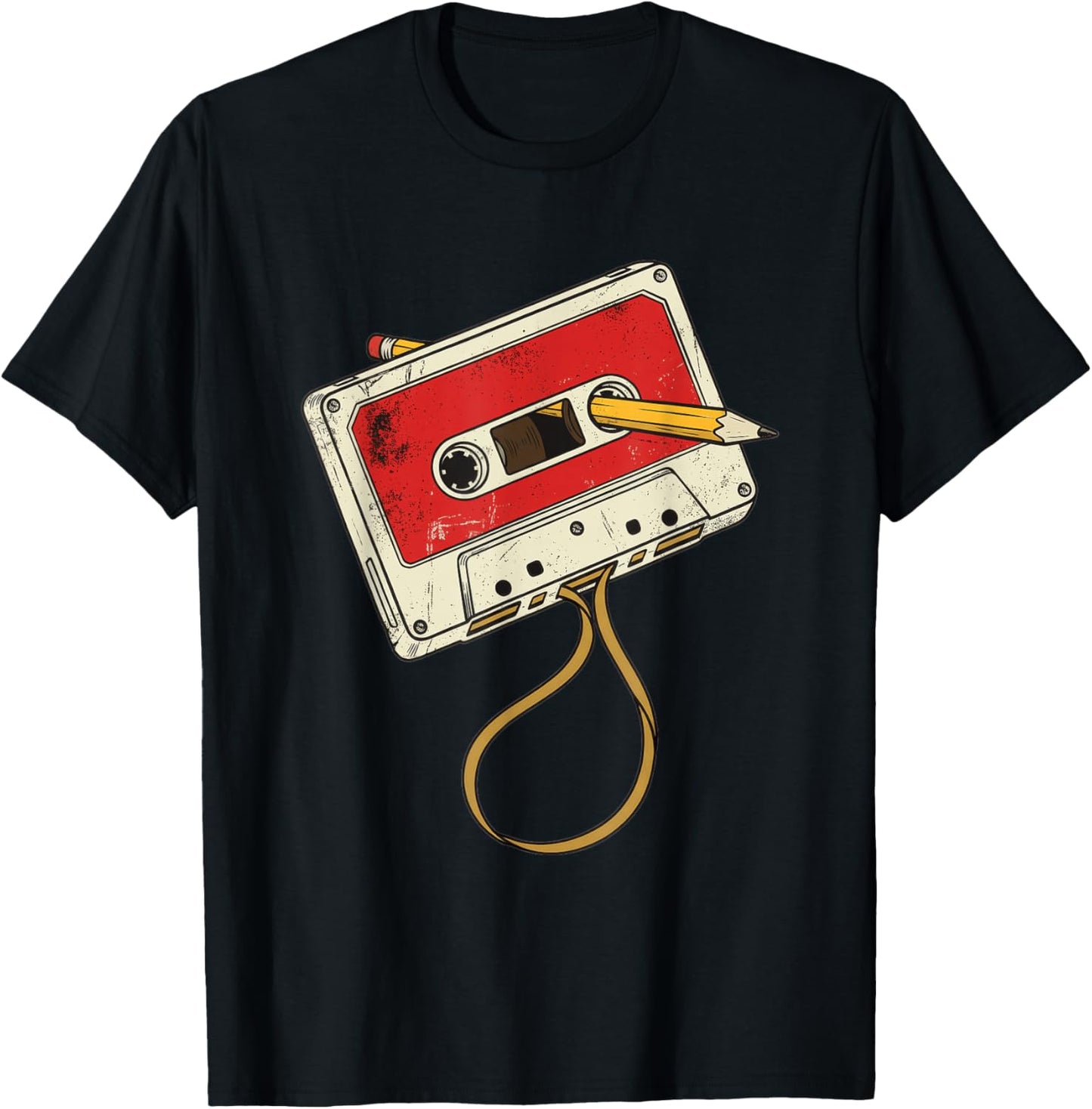Retro Cassette Tape Rewind Pencil Drawing T-Shirt - T-Shirt | Black