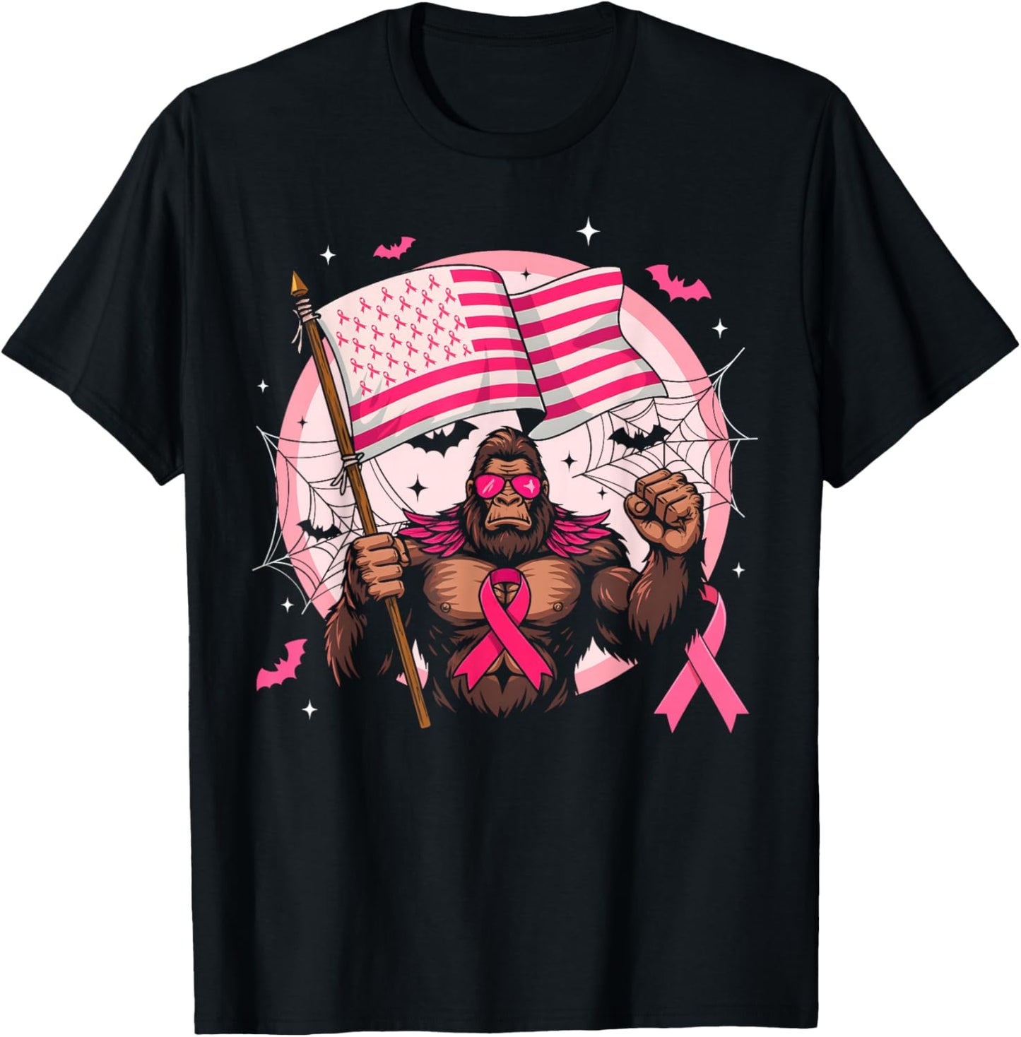Bigfoot Pink Ribbon Breast Cancer Awareness Month Women Men T-Shirt - T-Shirt | Black