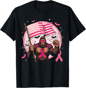 Bigfoot Pink Ribbon Breast Cancer Awareness Month Women Men T-Shirt - T-Shirt | Black