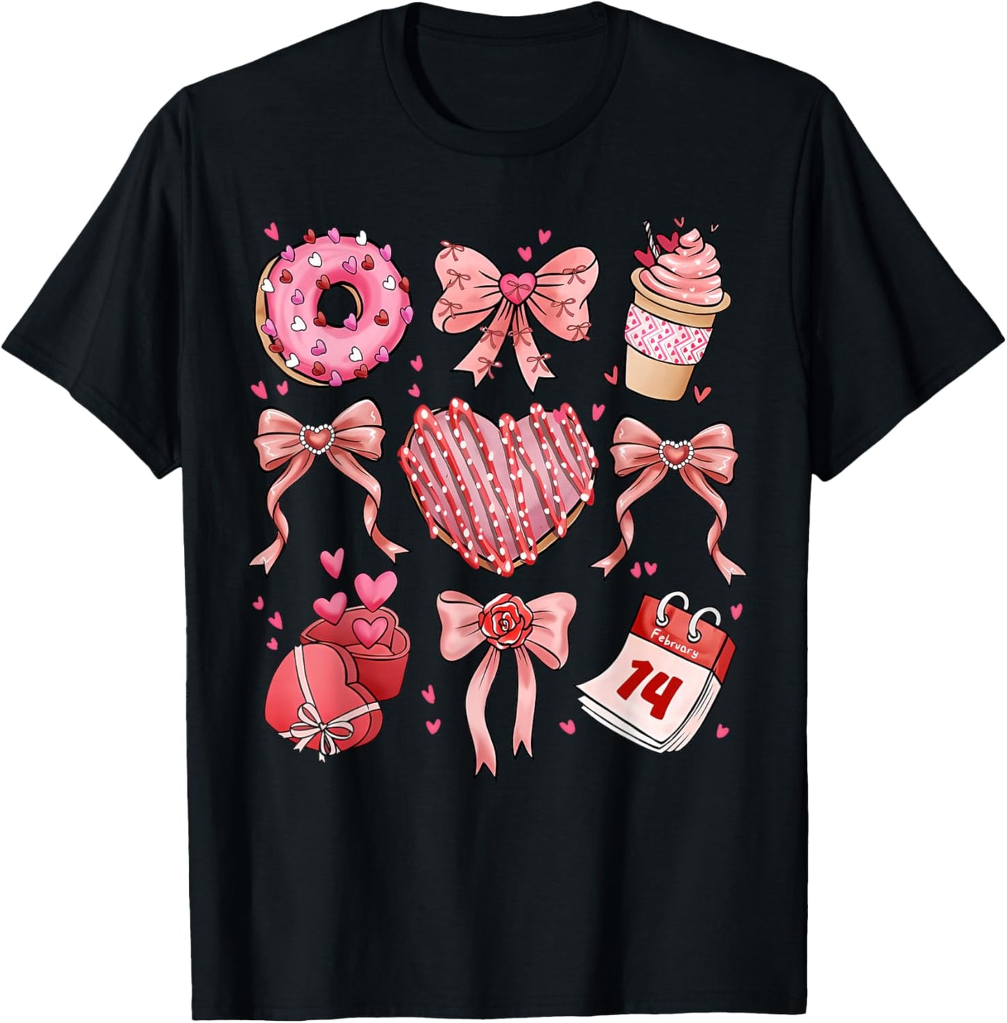 Coquette Bow Leopard Hearts Valentine Women Girl Girly T-Shirt - T-Shirt | Black