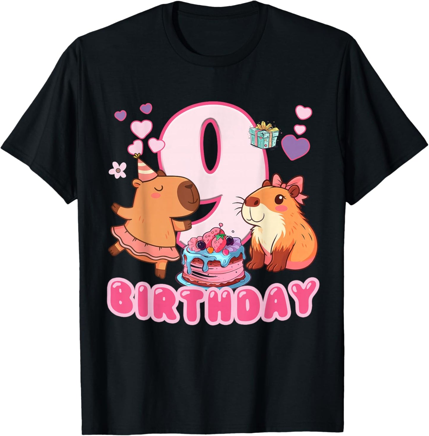 I'm 9 Year Old Capy Birthday to Me 9th Birthday Capybara T-Shirt - T-Shirt | Black