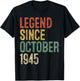 Legend October 1945 80th Birthday Men Women 80 Year Old T-Shirt - T-Shirt | Black