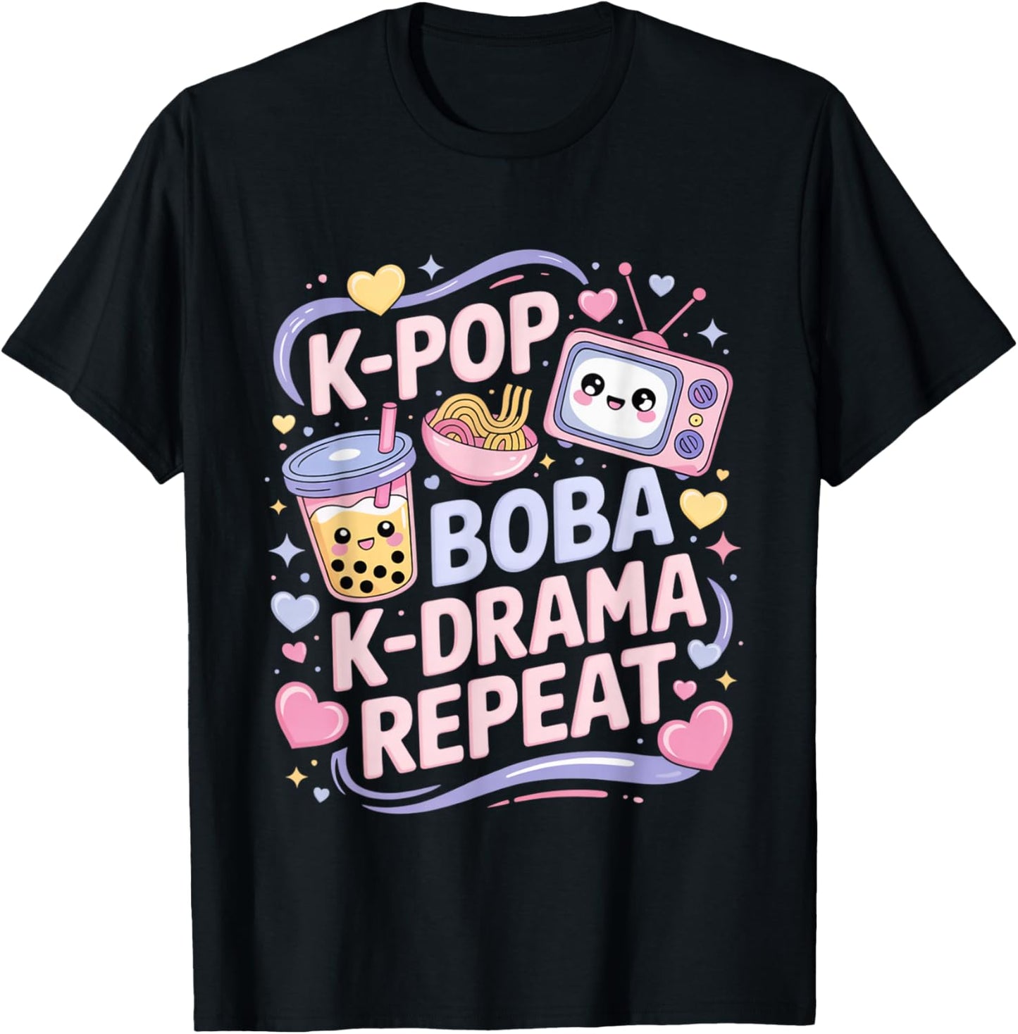 K-Pop Boba K-Drama Repeat K-POP Music Lover Kawaii Korean T-Shirt - T-Shirt | Black