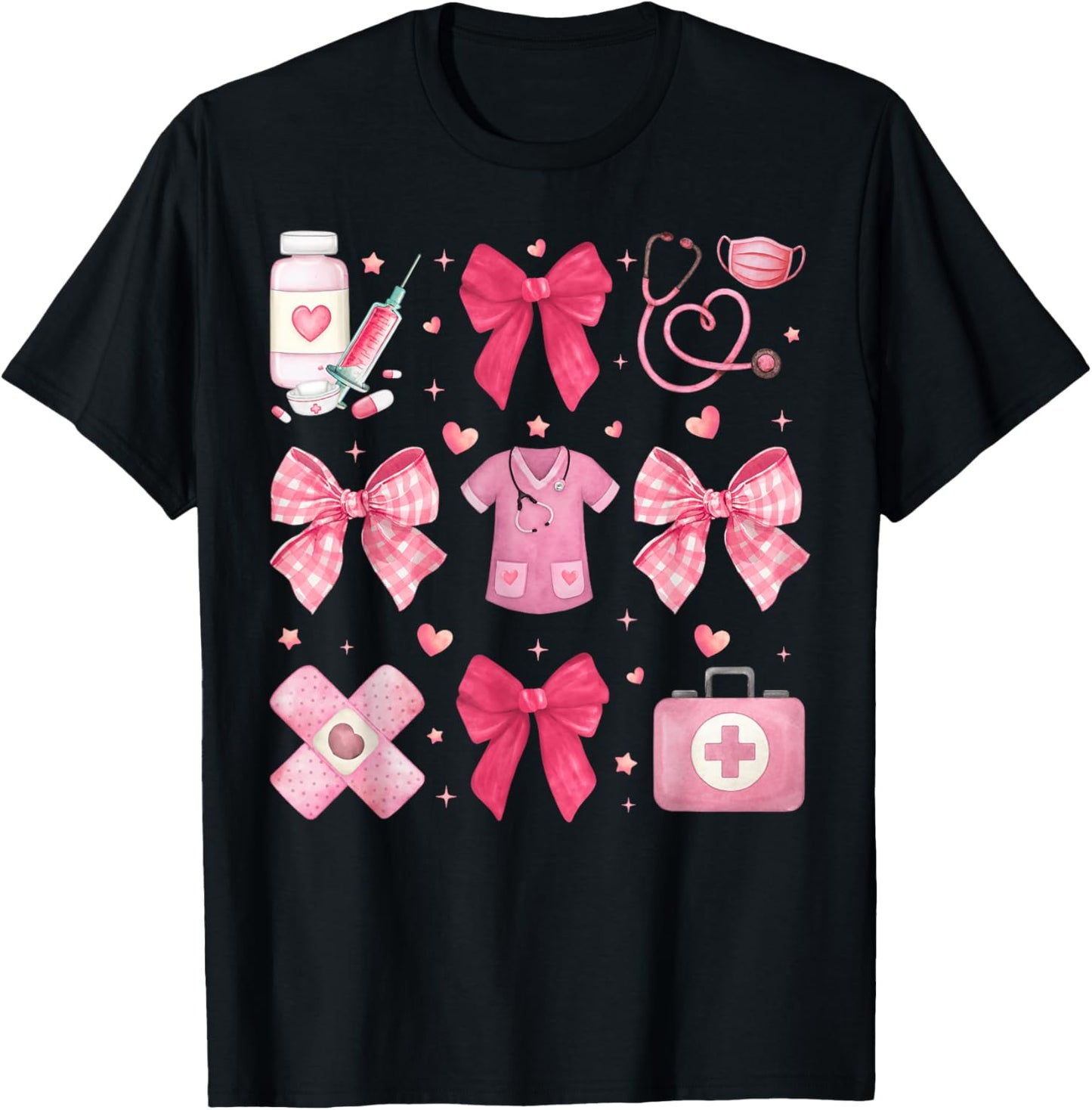 Nurse Valentines Coquette Bow Valentine Nursing RN PCT CNA T-Shirt - T-Shirt | Black