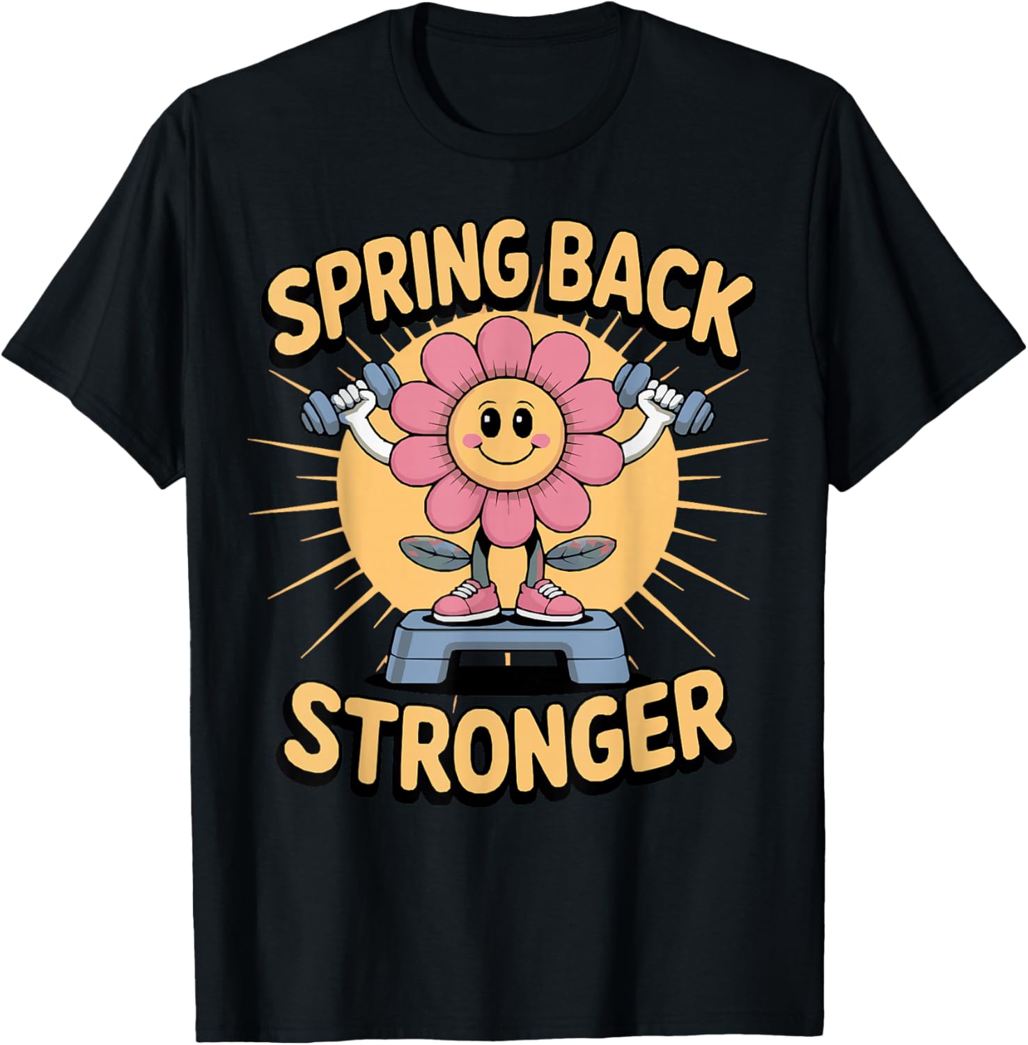 Retro Illustrated PT OT Workout Spring Back Stronger Rehab T-Shirt - T-Shirt | Black