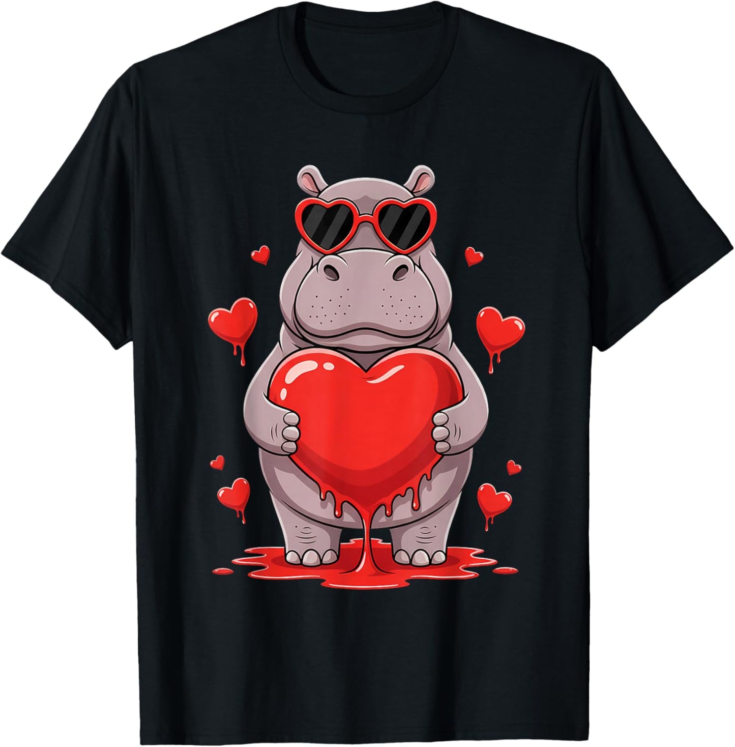 Valentines Day Cute Valentine Hippo Lover T-Shirt - T-Shirt | Black