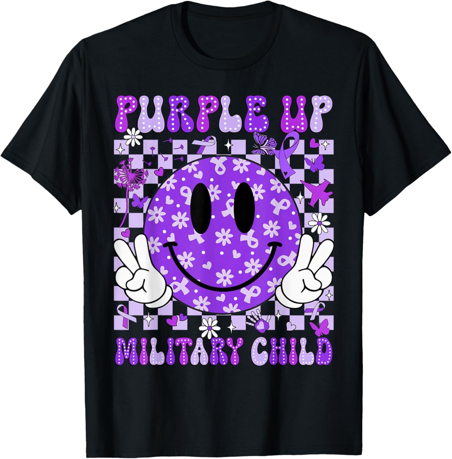 Purple Up Military Child Month Smile Face Women Men Kids T-Shirt - T-Shirt | Black