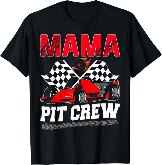 Mama Pit Crew Racing Family Race Car Birthday Boy T-Shirt - T-Shirt | Black