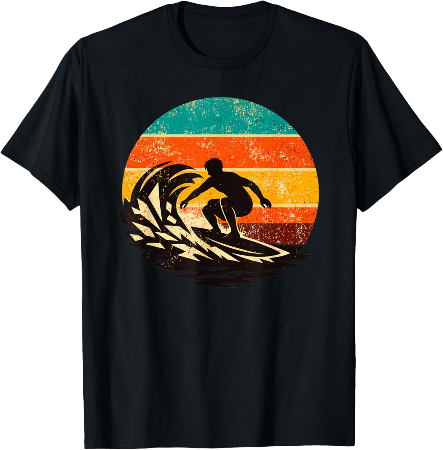 Vintage Surfer Sunset Wave Retro Beach Ocean Silhouette T-Shirt - T-Shirt | Black