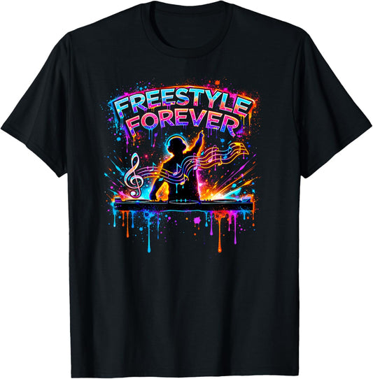 Freestyle Forever Dj Color Blast Music Drip Gen X Concert T-Shirt - T-Shirt | Black