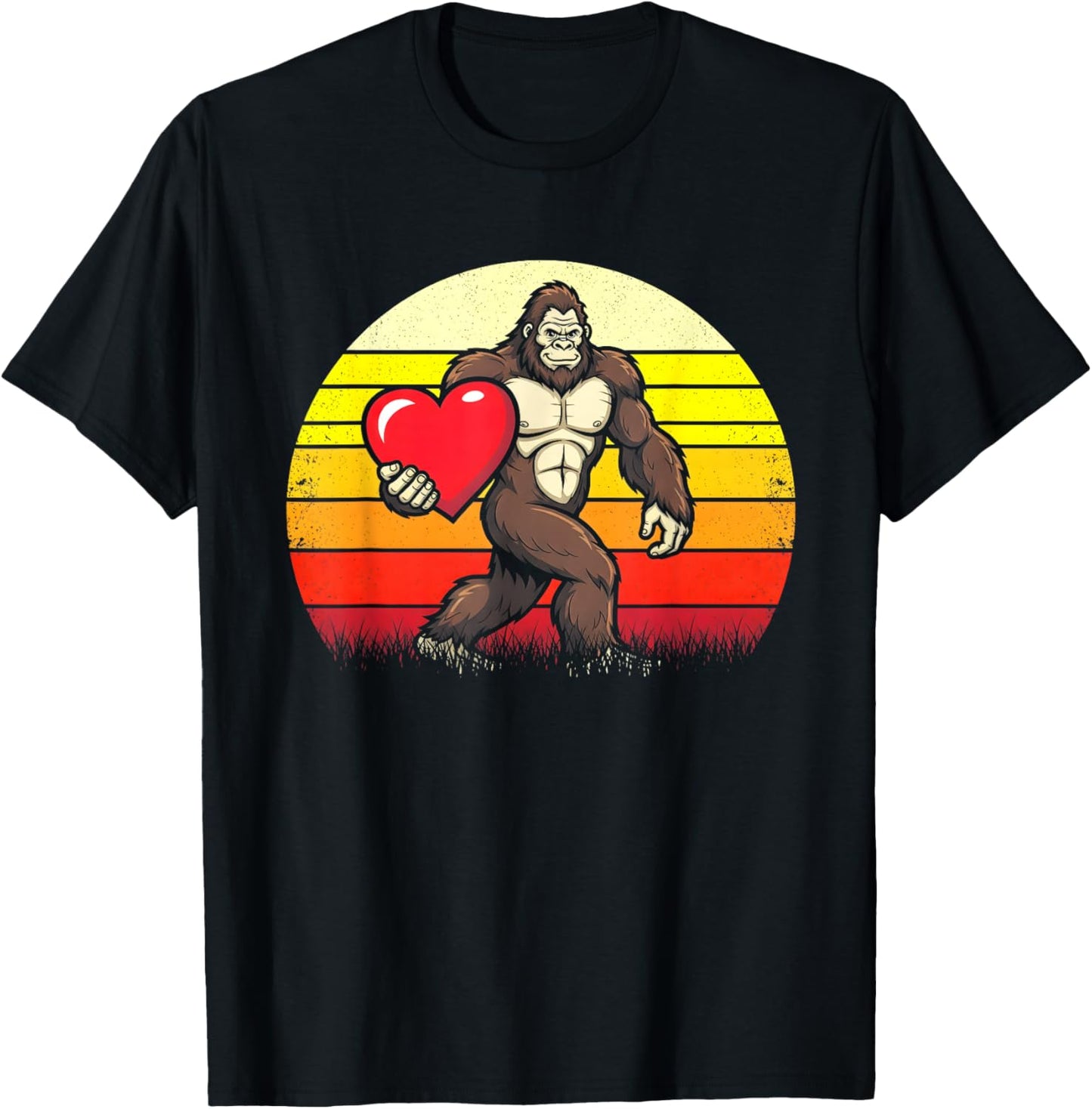 Bigfoot Holding Heart Valentine's Day Sasquatch Boys T-Shirt - T-Shirt | Black